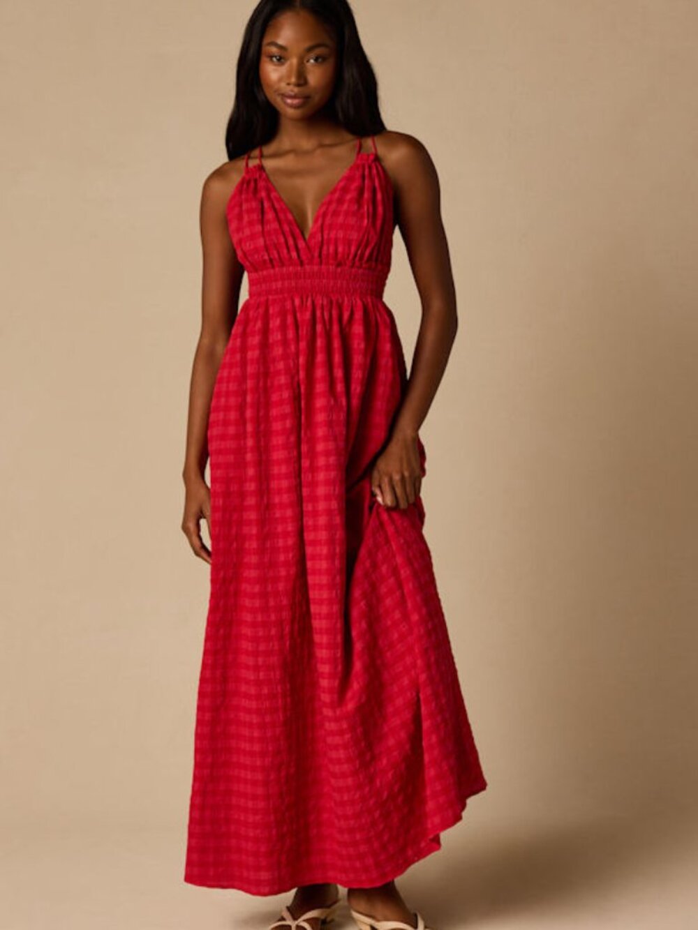 Lulus Tamilyn Red Gingham Lace-up Maxi Dress - Size L